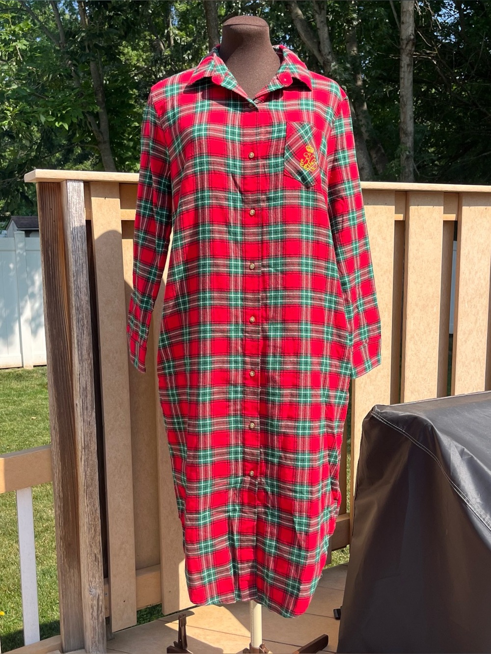 Lauren Ralph Lauren Women’s Red & Green Plaid Cotton Flannel Nightshirt Size M